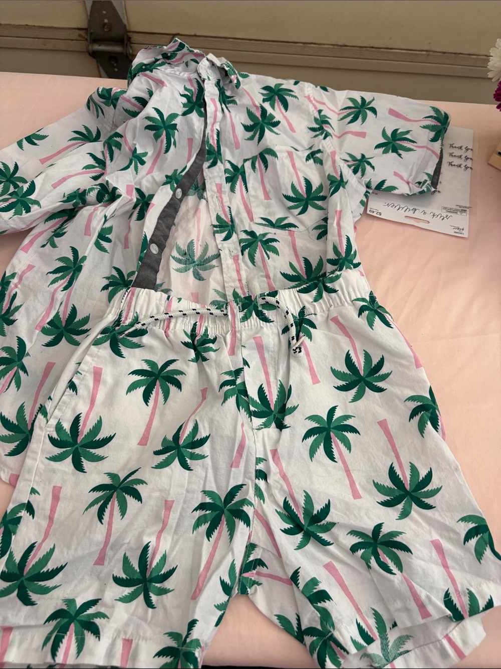 Free Planet White Pajama Set with Green & Pink Palm Trees